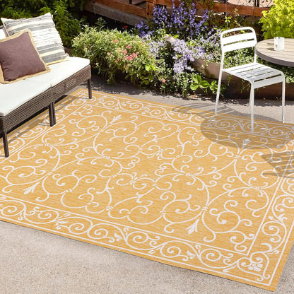 JONATHAN Y Vintage Filigree Indoor Outdoor Area Rug 9X12 Yellow/Cream, Charleston Textured Weave for Backyard, Patio, Porch, Easy-Cleaning, High Traffic, Pet-Friendly, Non-Shedding (SMB106L-9)