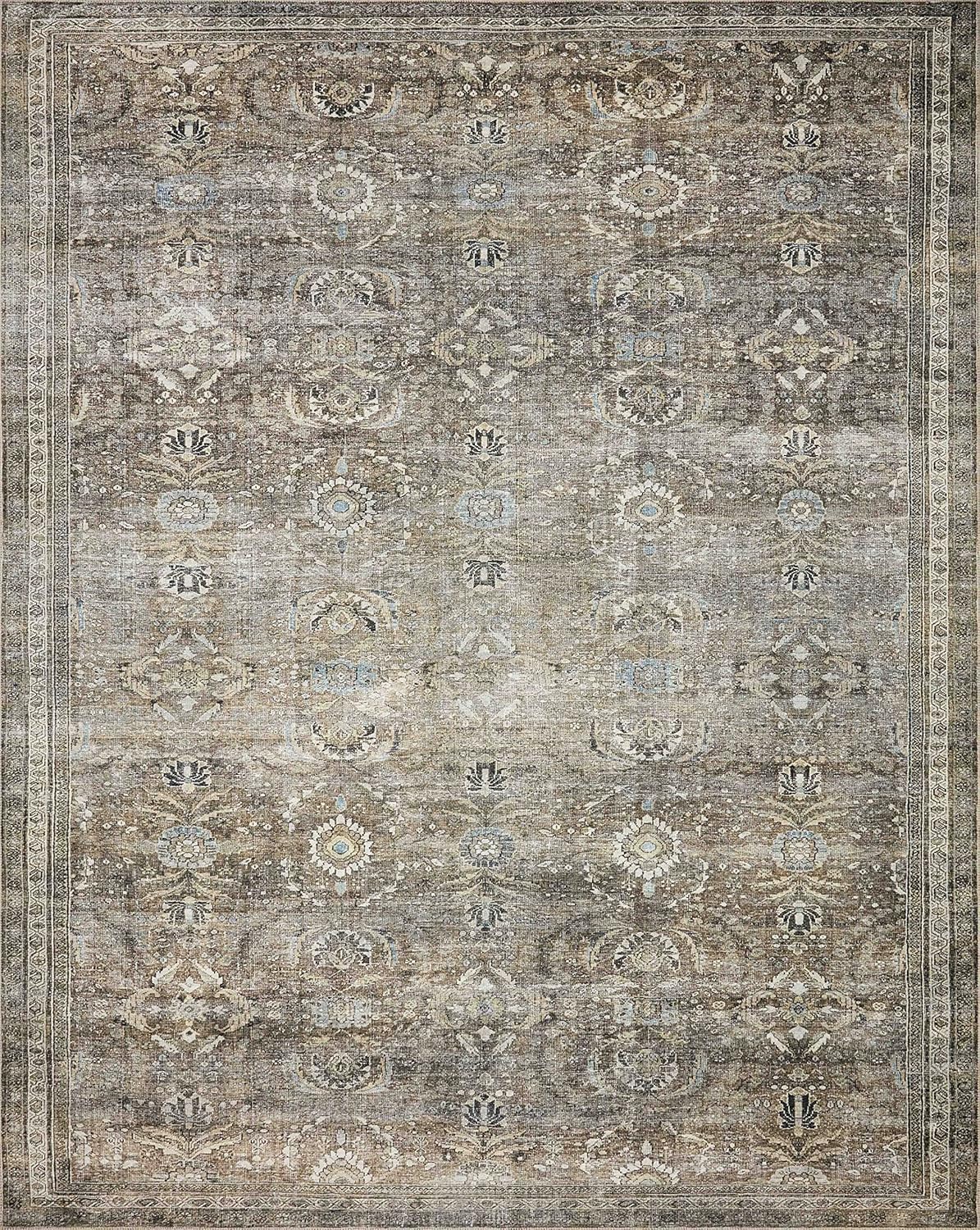 Loloi Layla Collection LAY-13 Antique/Moss 2'-6" x 7'-6" .13" Thick Runner Rug, Soft, Durable, Vintage Inspired, Distressed, Low Pile, Non-Shedding, Easy Clean, Printed, Living Room Rug