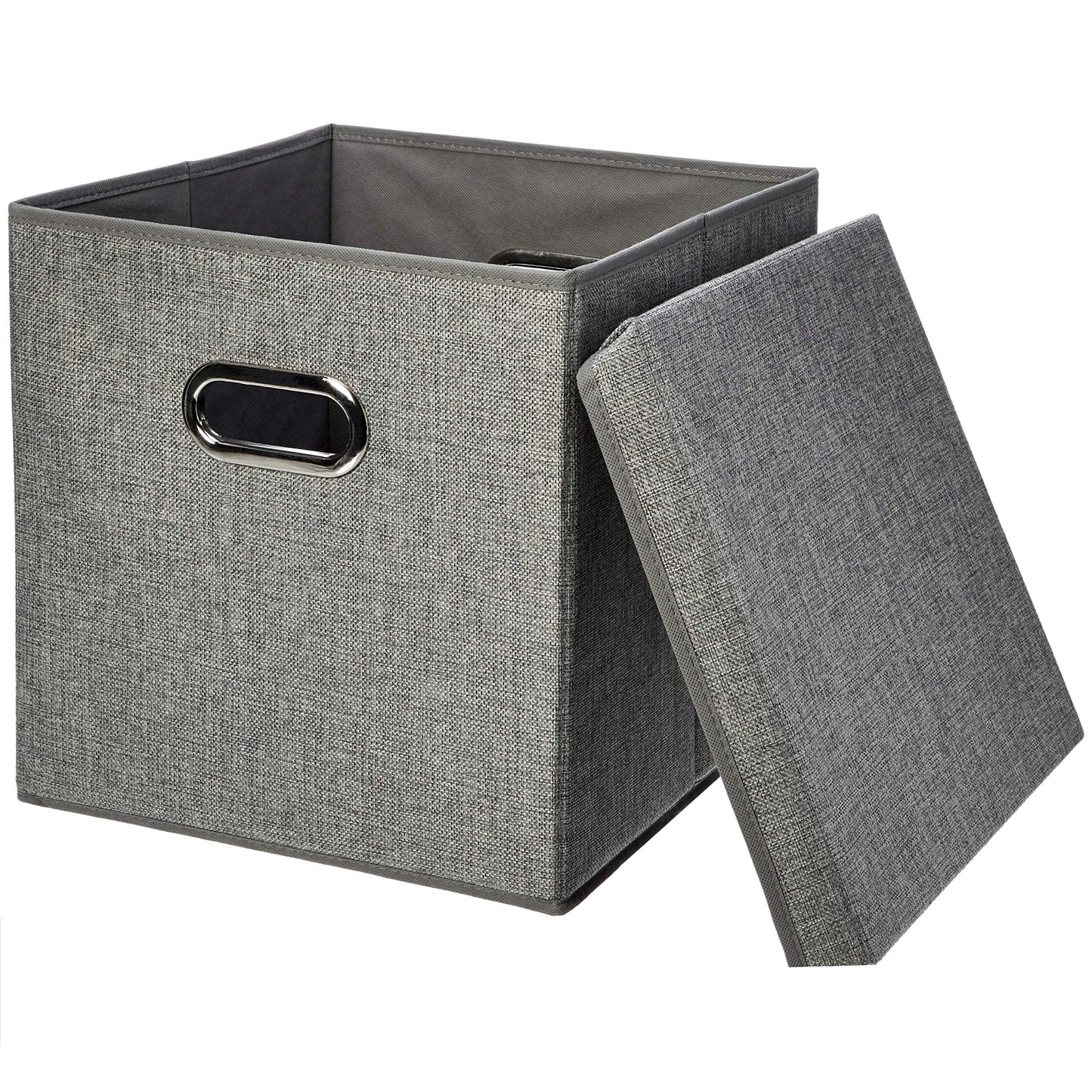 Amazon Basics Foldable Burlap Cloth Cube Storage Bins with Lid, Collapsible Organizing Containers