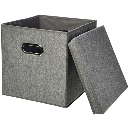 Amazon Basics Foldable Burlap Cloth Cube Storage Bins with Lid, Collapsible Organizing Containers