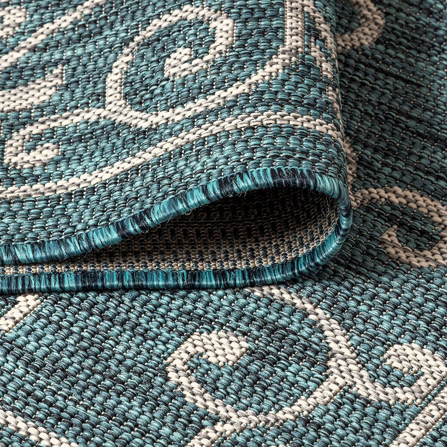 JONATHAN Y Vintage Filigree Indoor Outdoor Square Area Rug 5X5 Teal/Gray, Charleston Textured Weave for Backyard, Patio, Porch, Easy-Cleaning, High Traffic, Pet-Friendly, Non-Shedding (SMB106F-5SQ)