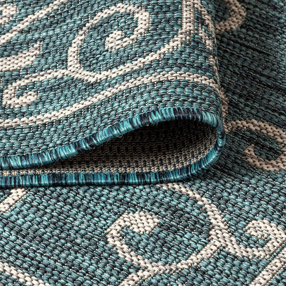 JONATHAN Y Vintage Filigree Indoor Outdoor Square Area Rug 8X8 Teal/Gray, Charleston Textured Weave for Backyard, Patio, Porch, Easy-Cleaning, High Traffic, Pet-Friendly, Non-Shedding (SMB106F-8SQ)