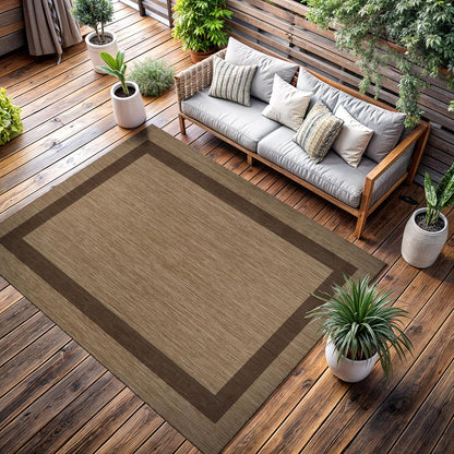 CAMILSON Outdoor Rug 10x14 - Large Modern Outside Rugs for Patios Porches Waterproof Durable Washable Non-Shedding, Easy-to-Clean Indoor Outdoor Area Carpet (10 x 14, Bordered - Jute)
