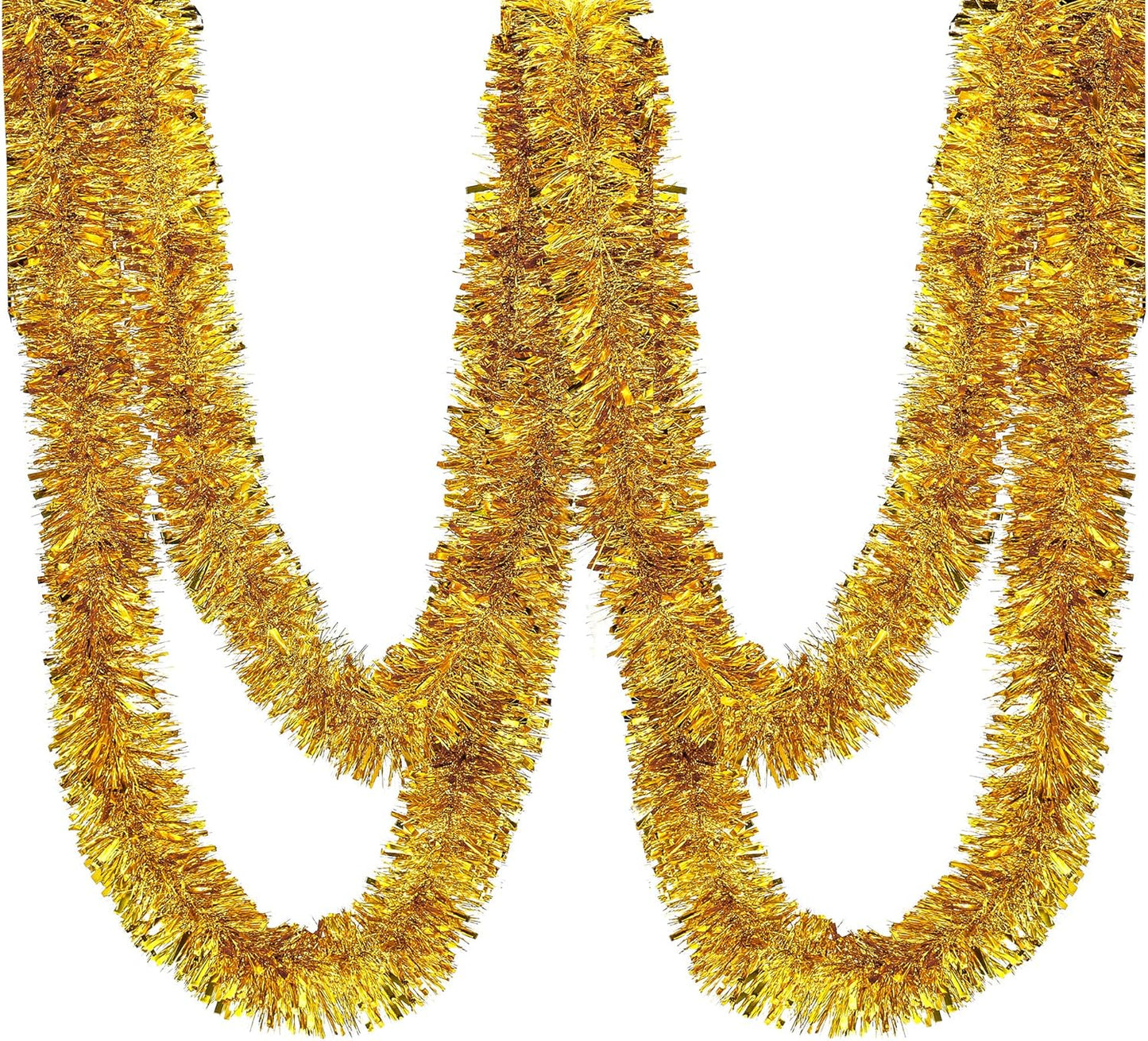 25 ft Long Roll Gold Tinsel Twist Garland, Shiny Metallic Foil Decorations for Parade Floats, Halloween, Christmas Eve, New Year Parties (4" x 25' roll, Gold)