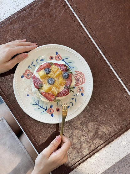 Waterproof PU Placemats, Faux Leather Dining Table Mat, Set of 6, Easy to Wipe Off Scrub Vinyl Mat, Heat & Stain Resistant for Office Conference Table, Home Decor