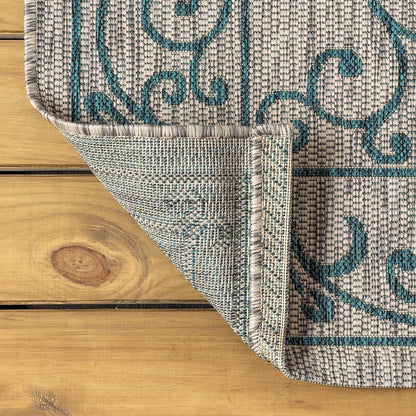 JONATHAN Y Vintage Filigree Indoor Outdoor Area Rug 8X10 Gray/Teal, Charleston Textured Weave for Backyard, Patio, Porch, Easy-Cleaning, High Traffic, Pet-Friendly, Non-Shedding (SMB106E-8)