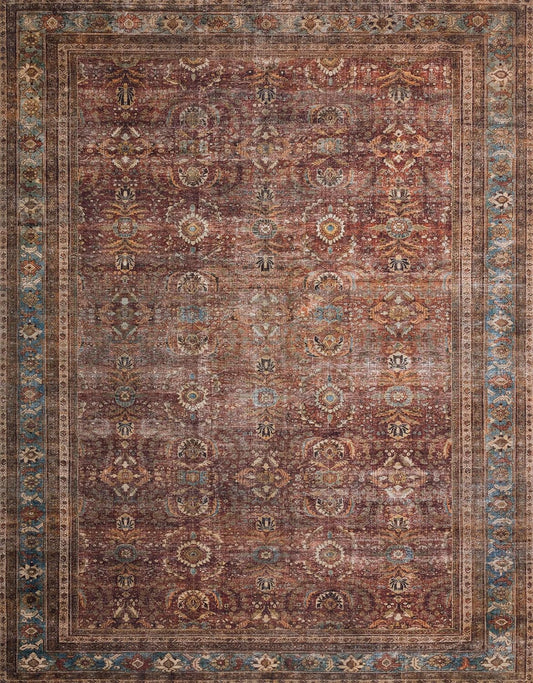 Loloi Layla Collection LAY-01 Brick/Blue 2'-3" x 3'-9" .13" Thick Accent Rug, Soft, Durable, Vintage Inspired, Distressed, Low Pile, Non-Shedding, Easy Clean, Printed, Living Room Rug