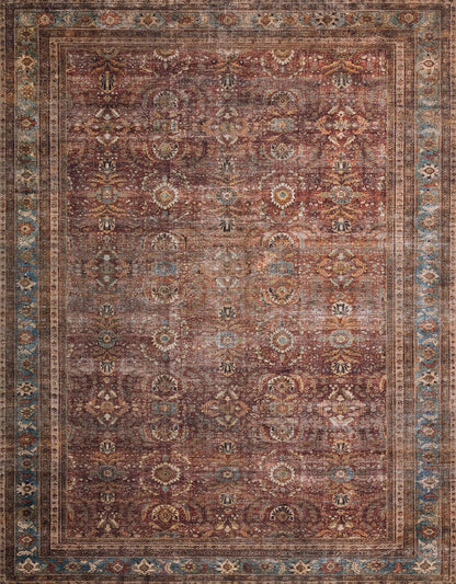 Loloi Layla Collection LAY-01 Brick/Blue 2'-6" x 12'-0" .13" Thick Runner Rug, Soft, Durable, Vintage Inspired, Distressed, Low Pile, Non-Shedding, Easy Clean, Printed, Living Room Rug