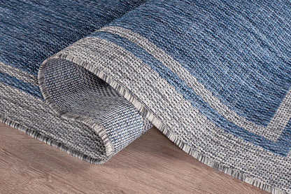 CAMILSON Outdoor Rug, 8x10 Bordered Navy Blue Gray Modern Area Rugs for Indoor and Outdoor Patios, Porches Waterproof Washable Porch Deck Outside Carpet (Bordered Navy, 8 x 10)