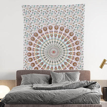 Bless International Handmade Indian hippie Bohemian Psychedelic Peacock Mandala Wall hanging College Dorm Beach Throws Table Cloth Bedding Tapestry (Floral Gold, Twin(54x72Inches)(140x185cms))