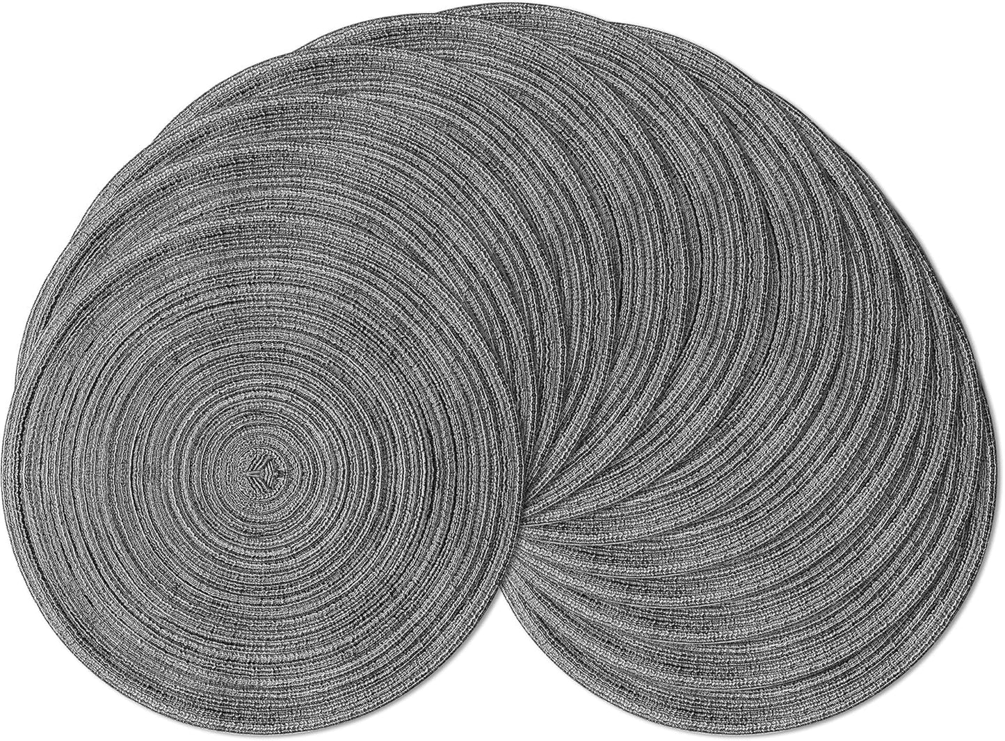 Leetaltree Round Placemats Heat and Slip Resistant Cotton Table Mats, Washable Bohemian Placemats for Dining Tables (Charcoal, Set of 12)