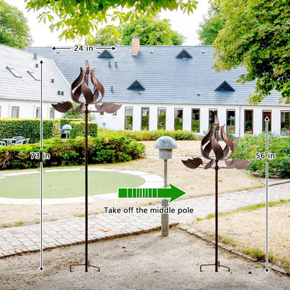 Wind Spinners Outdoor - Large Tulip Metal Bronze Color Wind Sculptures & Spinner, Kinetic Gift Ideal Windmill Decor for Garden and Yard (75 inch Height)