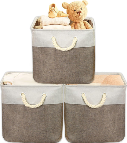 SIMPLE HOUSEWARE Fabric Storage Cubes, 13" x 13" Storage Bin, 3 Pack, Brown