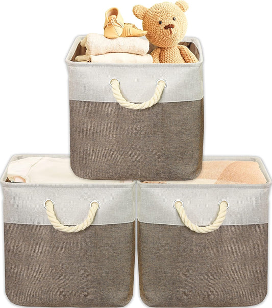 SIMPLE HOUSEWARE Fabric Storage Cubes, 13" x 13" Storage Bin, 3 Pack, Brown