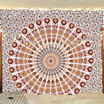 Bless International Handmade Indian hippie Bohemian Psychedelic Peacock Mandala Wall hanging College Dorm Beach Throws Table Cloth Bedding Tapestry (Orange Brown, King(88x104Inches)(225x265Cms))