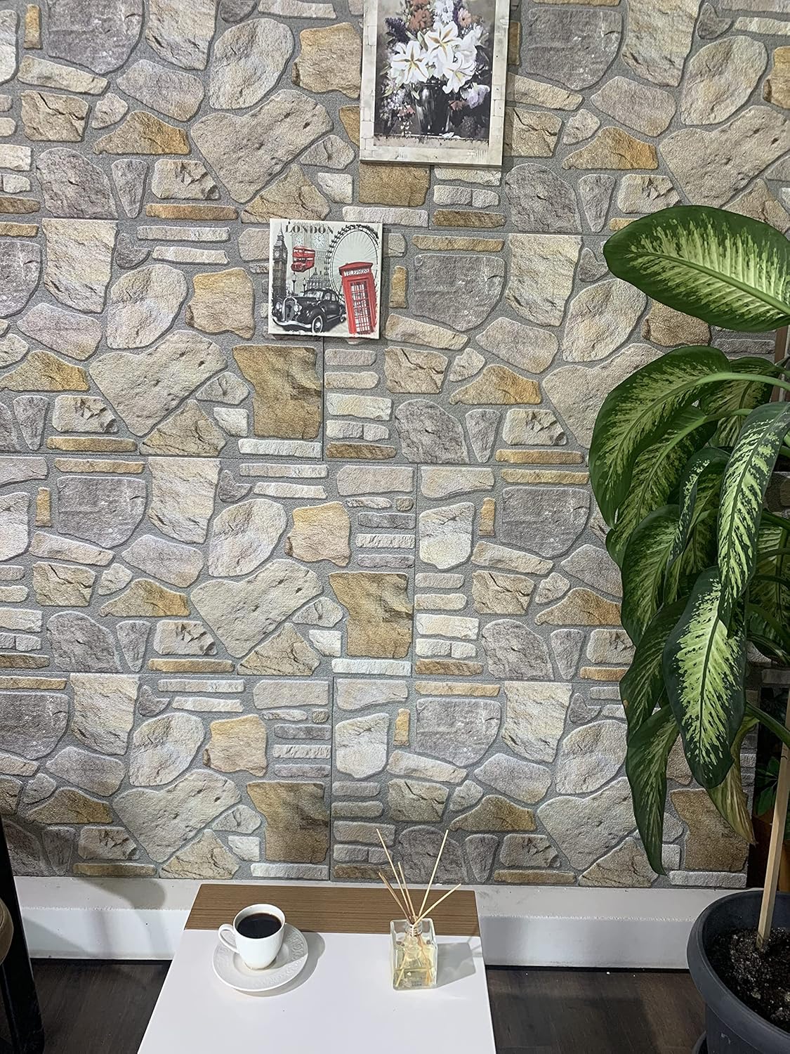 Dundee Deco 3D Wall Panels - Cladding, Grey Gold Stone Look Wall Paneling, Styrofoam Facing for Interior and Exterior Applications, DIY, Set of 10, Covers 54 sq ft