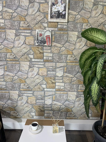 Dundee Deco 3D Wall Panels - Cladding, Grey Gold Stone Look Wall Paneling, Styrofoam Facing for Interior and Exterior Applications, DIY, Set of 5, Covers 27 sq ft