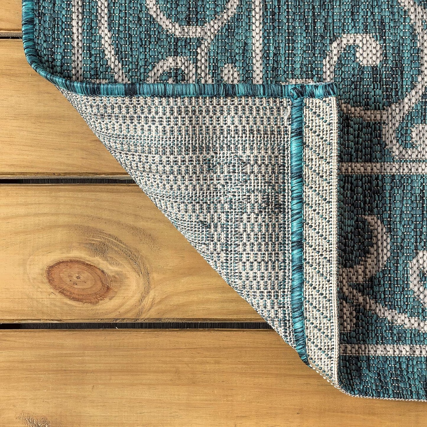 JONATHAN Y Vintage Filigree Indoor Outdoor Square Area Rug 5X5 Teal/Gray, Charleston Textured Weave for Backyard, Patio, Porch, Easy-Cleaning, High Traffic, Pet-Friendly, Non-Shedding (SMB106F-5SQ)
