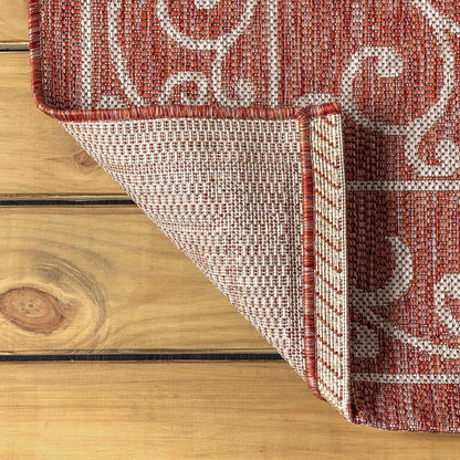 JONATHAN Y Vintage Filigree Indoor Outdoor Runner Rug 2X10 Red/Beige, Charleston Textured Weave for Backyard, Patio, Porch, Easy-Cleaning, High Traffic, Pet-Friendly, Non-Shedding (SMB106B-210)
