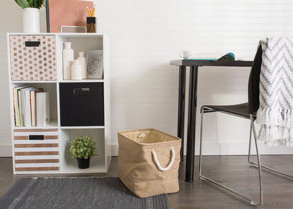DII, Collapsible Variegated Polyester Storage Bin with Cotton Handles Small Taupe