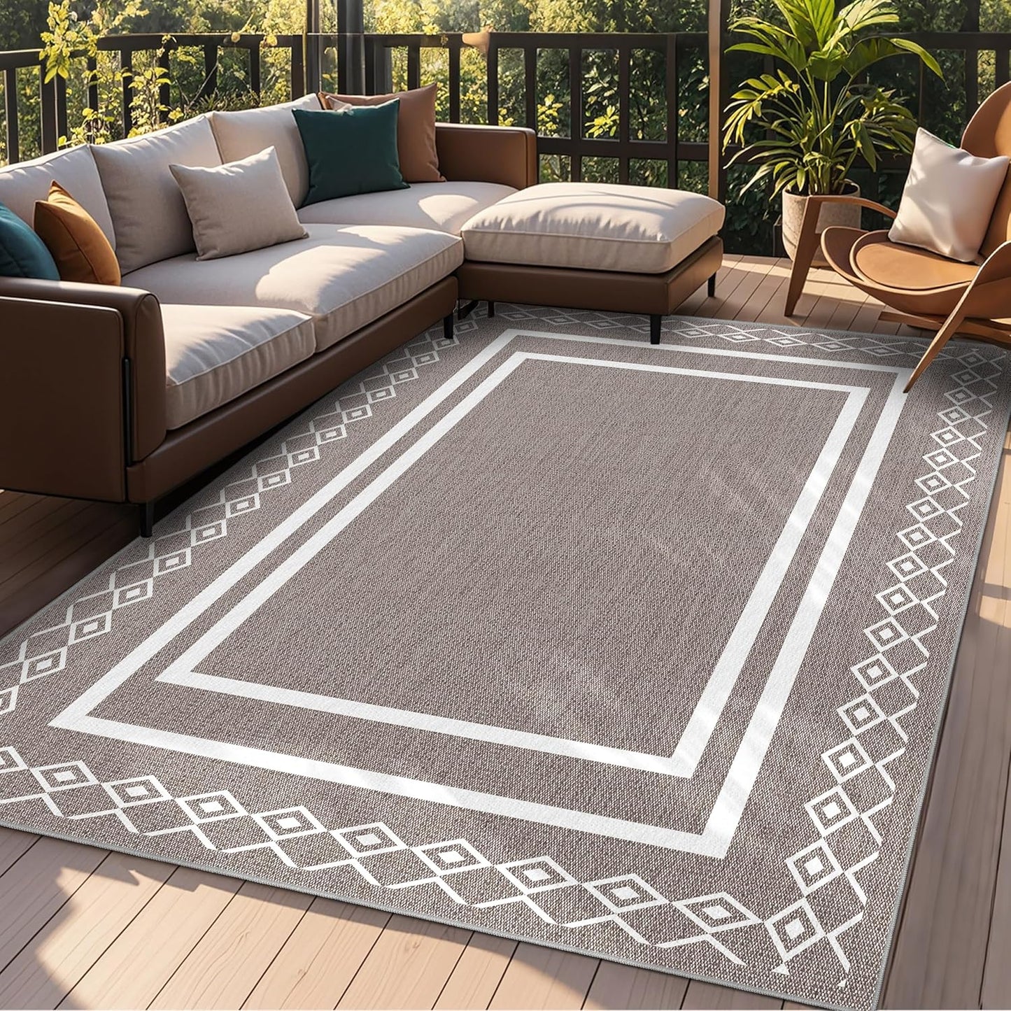 Outdoor Patio Rug, Outside Rectangular Carpet, Moroccan Geometric Rugs, Washable Large Indoor Outdoor Rug 6x9 Mats for RV, Picnic, Backyard, Deck, Balcony, Porch, Beach
