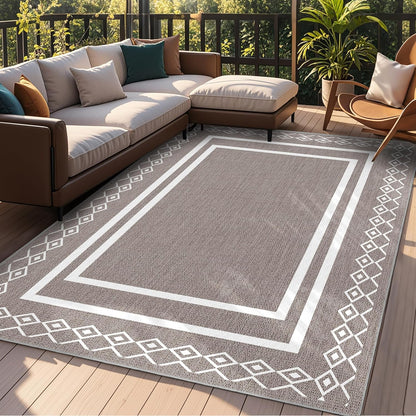 Outdoor Patio Rug, Outside Rectangular Carpet, Moroccan Geometric Rugs, Washable Large Indoor Outdoor Rug Mats for RV, Picnic, Backyard, Deck, Balcony, Porch, Beach 5'x8'
