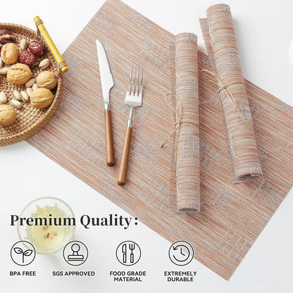 Leetaltree Coral Placemats Set of 4 - Heat Resistant Non-Slip Place mats for Dining Table, Washable Durable PVC Vinyl Woven Table Mats（Coral, 4）