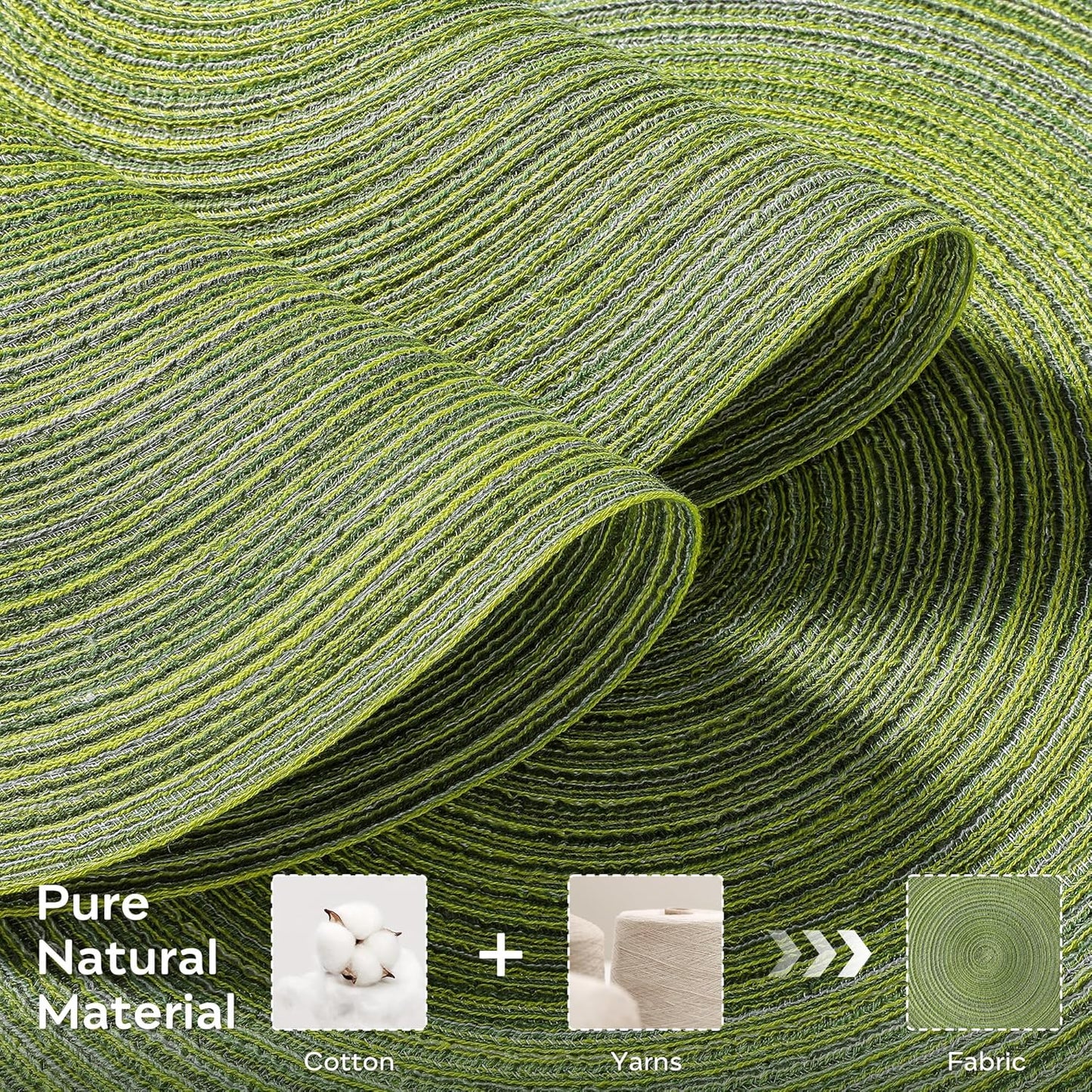 Leetaltree Round Placemats Heat and Slip Resistant Cotton Table Mats, Washable Bohemian Placemats for Dining Tables (Sage Green, Set of 12)