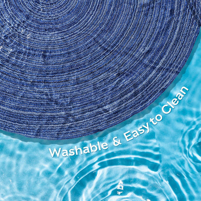 Leetaltree Round Placemats Heat and Slip Resistant Cotton Table Mats, Washable Bohemian Placemats for Dining Tables (Denim Blue, Set of 12)