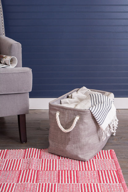DII, Collapsible Variegated Polyester Storage Bin with Cotton Handles Small Gray
