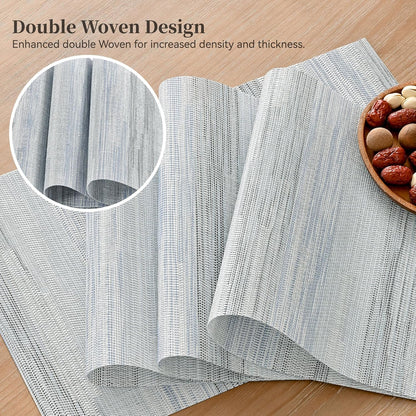Leetaltree LightSteel Blue Placemats Set of 4 - Heat Resistant Non-Slip Place mats for Dining Table, Washable Durable PVC Vinyl Woven Table Mats（LightSteel Blue, 4）