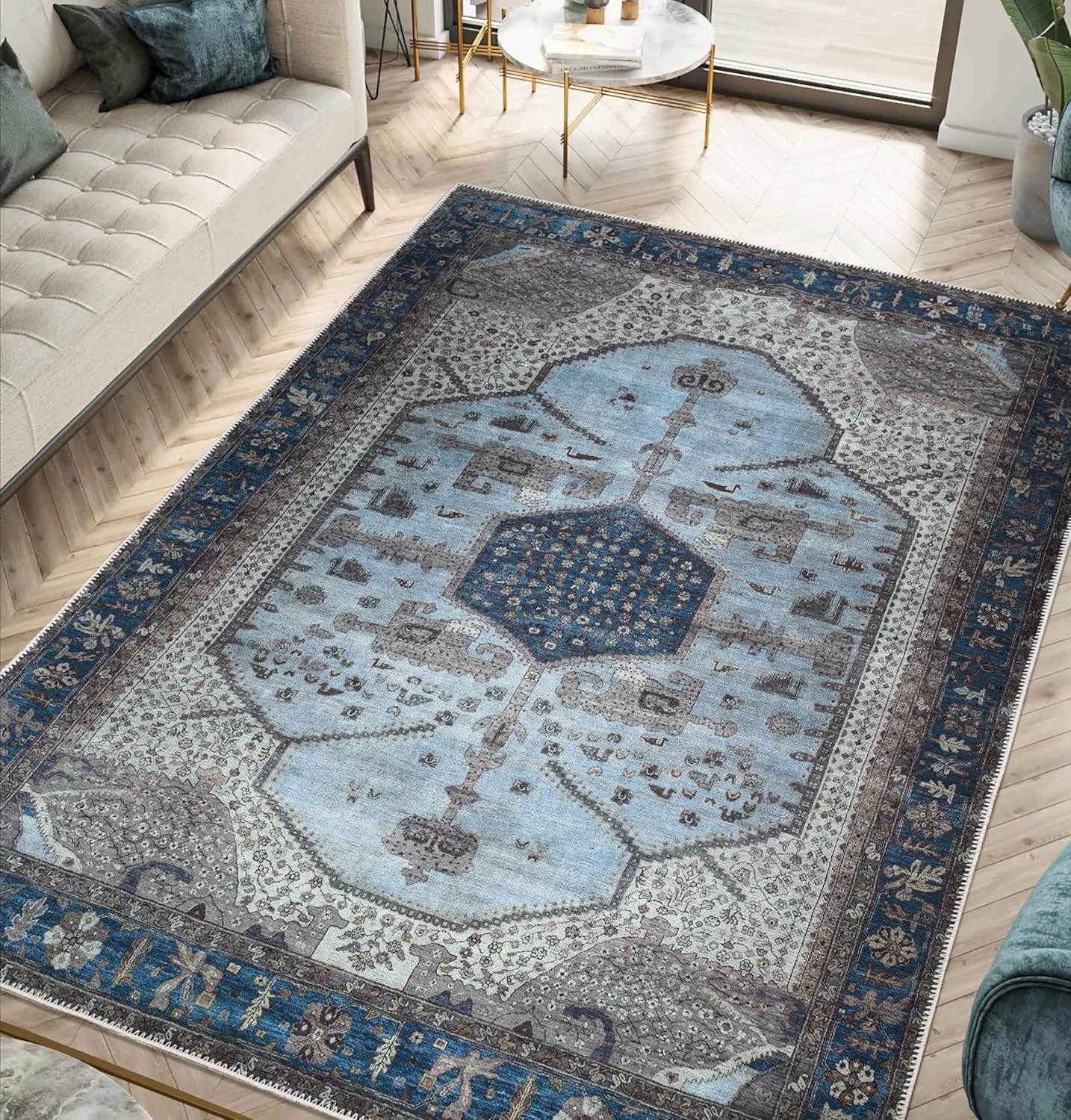 Keen Home Design 9x12 Rug - Machine Washable Area Rug with Non-Slip Backing, Ideal for Living Room, Dining Room, Bedroom - Vintage, Easy Clean, Durable, Low Pile Rug - (9' x 12')