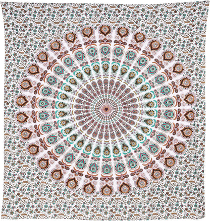 Bless International Handmade Indian hippie Bohemian Psychedelic Peacock Mandala Wall hanging College Dorm Beach Throws Table Cloth Bedding Tapestry (Floral Gold, Queen(84x90Inches)(215x230Cms))
