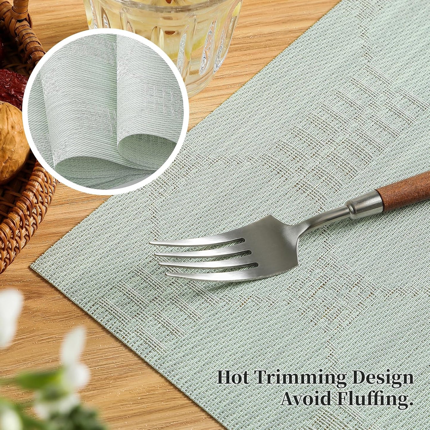 Leetaltree Mint Cream Placemats Set of 4 - Heat Resistant Non-Slip Place mats for Dining Table, Washable Durable PVC Vinyl Woven Table Mats（Mint Cream, 4）
