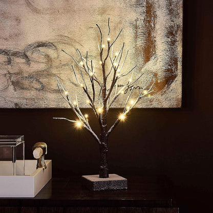 Hairui Pre Lit Tabletop Snow Dusted Tree with Timer 24LED 18IN Battery Operated for Christmas Valentine Party Decoration 2 Set