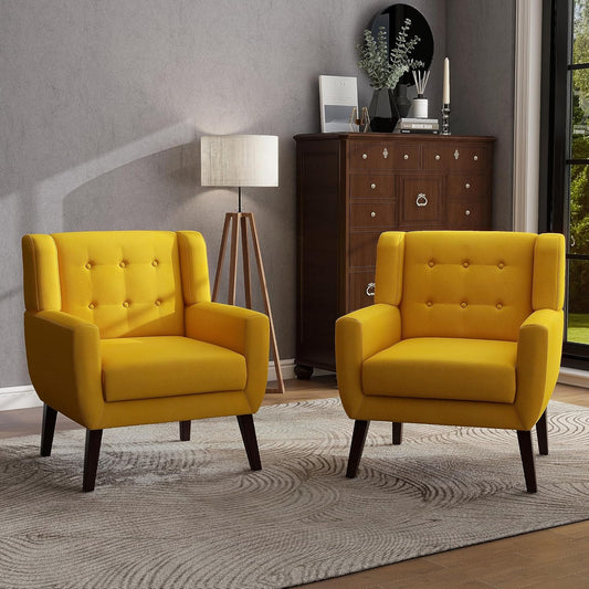 UIXE Accent Chairs Set of 2, Modern Armchair Upholstered Arm Chair in Fabric for Living Room, Comfy