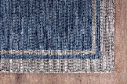CAMILSON Outdoor Rug, 9x12 Bordered Navy Blue Gray Modern Large Area Rugs for Indoor and Outdoor Patios, Porches Waterproof Washable Porch Deck Outside Carpet (Bordered Navy, 9 x 12)