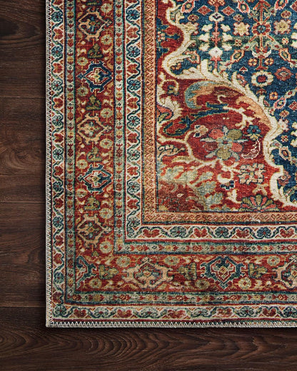 Loloi Layla Collection LAY-09 Cobalt Blue/Spice 2'-6" x 9'-6" .13" Thick Runner Rug, Soft, Durable, Vintage Inspired, Distressed, Low Pile, Non-Shedding, Easy Clean, Printed, Living Room Rug