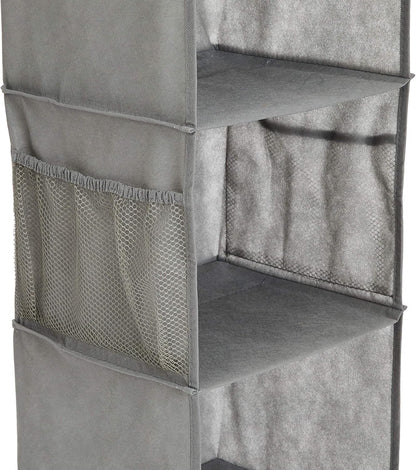 Amazon Basics 6-Tier Hanging Closet Shelf Organizer With Pockets, 8.5" D x 12" W x 9" H, Grey