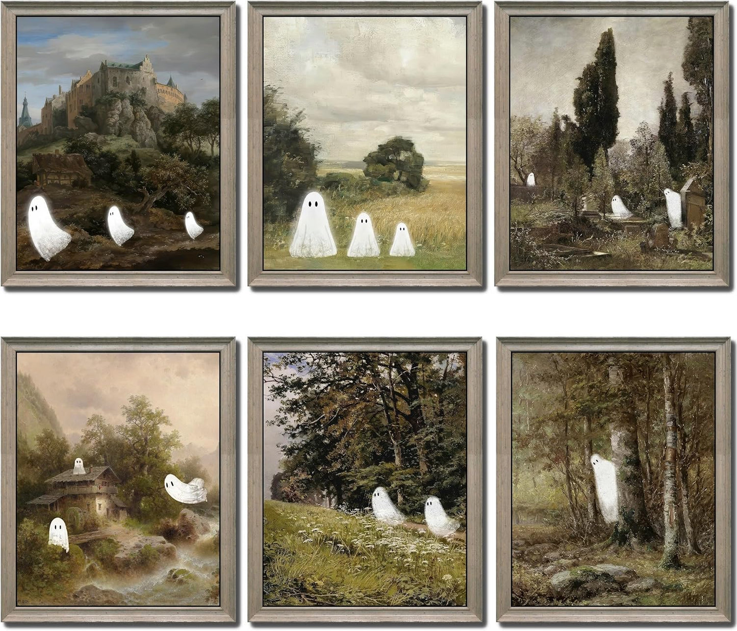 LANCHI95 6 Pcs 8x10in Halloween Wall Art Prints, Vintage Posters, Cute Ghost Pictures for Bedroom Decor (UNFRAMED)
