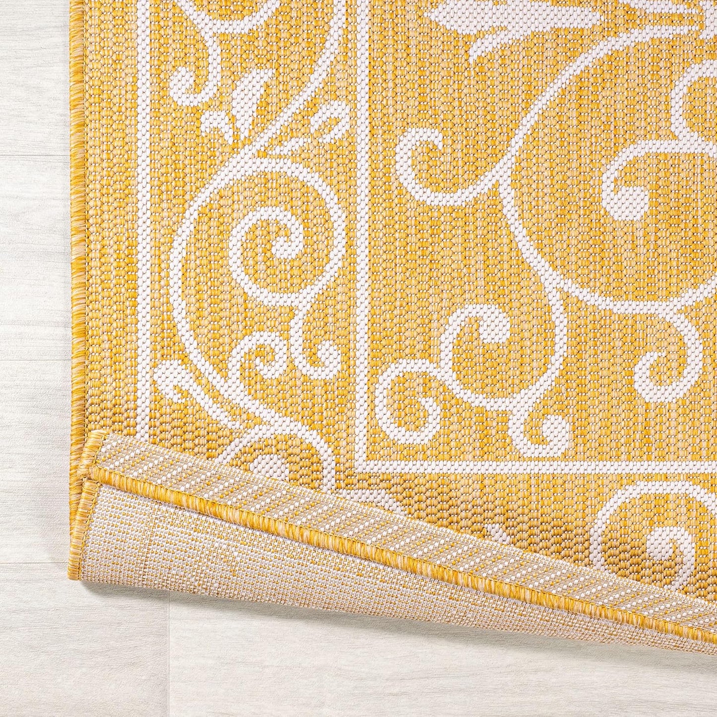 JONATHAN Y Vintage Filigree Indoor Outdoor Area Rug 8X10 Yellow/Cream, Charleston Textured Weave for Backyard, Patio, Porch, Easy-Cleaning, High Traffic, Pet-Friendly, Non-Shedding (SMB106L-8)