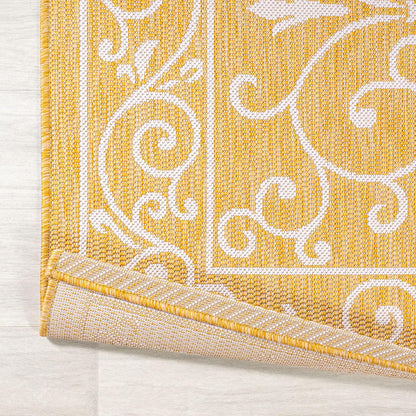 JONATHAN Y Vintage Filigree Indoor Outdoor Area Rug 8X10 Yellow/Cream, Charleston Textured Weave for Backyard, Patio, Porch, Easy-Cleaning, High Traffic, Pet-Friendly, Non-Shedding (SMB106L-8)