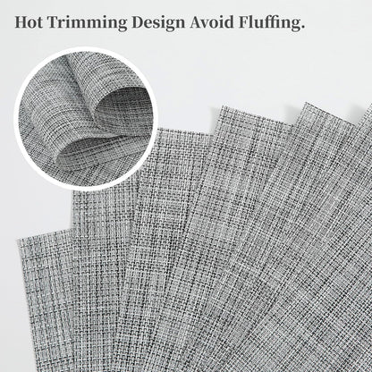 Leetaltree Linen Grey Placemats Set of 6 - Heat Resistant Non-Slip Place mats for Dining Table, Washable Durable PVC Vinyl Woven Table Mats（Linen Grey, 6）
