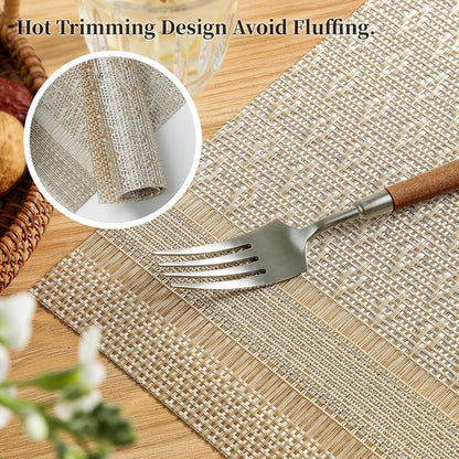 Leetaltree Stardust Yellow Placemats Set of 12 - Heat Resistant Non-Slip Place mats for Dining Table, Washable Durable PVC Vinyl Woven Table Mats（Stardust Yellow, 12）
