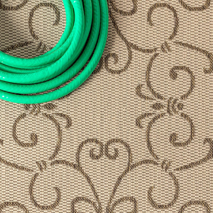 JONATHAN Y Vintage Filigree Indoor Outdoor Round Area Rug 5 Ft Beige/Brown, Charleston Textured Weave for Backyard, Patio, Porch, Easy-Cleaning, High Traffic, Pet-Friendly, Non-Shedding (SMB106A-5R)