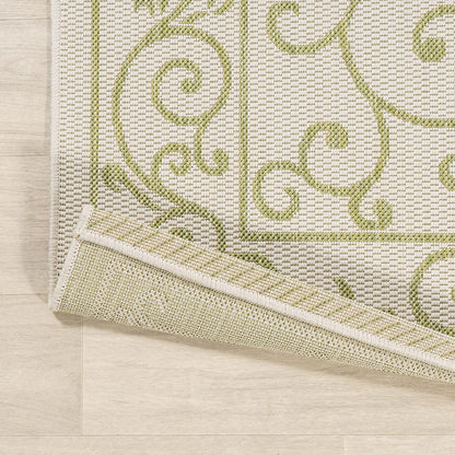 JONATHAN Y Vintage Filigree Indoor Outdoor Area Rug 4X6 Cream/Green, Charleston Textured Weave for Backyard, Patio, Porch, Easy-Cleaning, High Traffic, Pet-Friendly, Non-Shedding (SMB106I-4)