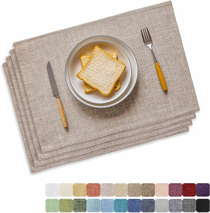 Home Brilliant Linen Place Mats Set of 4 Heat Resistant Dining Table Place Mats Cloth Placemats Kitchen Table Mats Placemat, Burlap