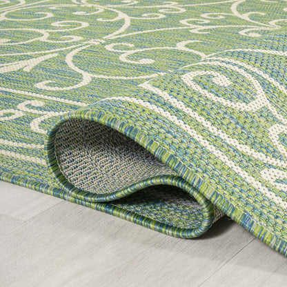 JONATHAN Y Vintage Filigree Indoor Outdoor Area Rug 3X5 Green/Ivory, Charleston Textured Weave for Backyard, Patio, Porch, Easy-Cleaning, High Traffic, Pet-Friendly, Non-Shedding (SMB106K-3)