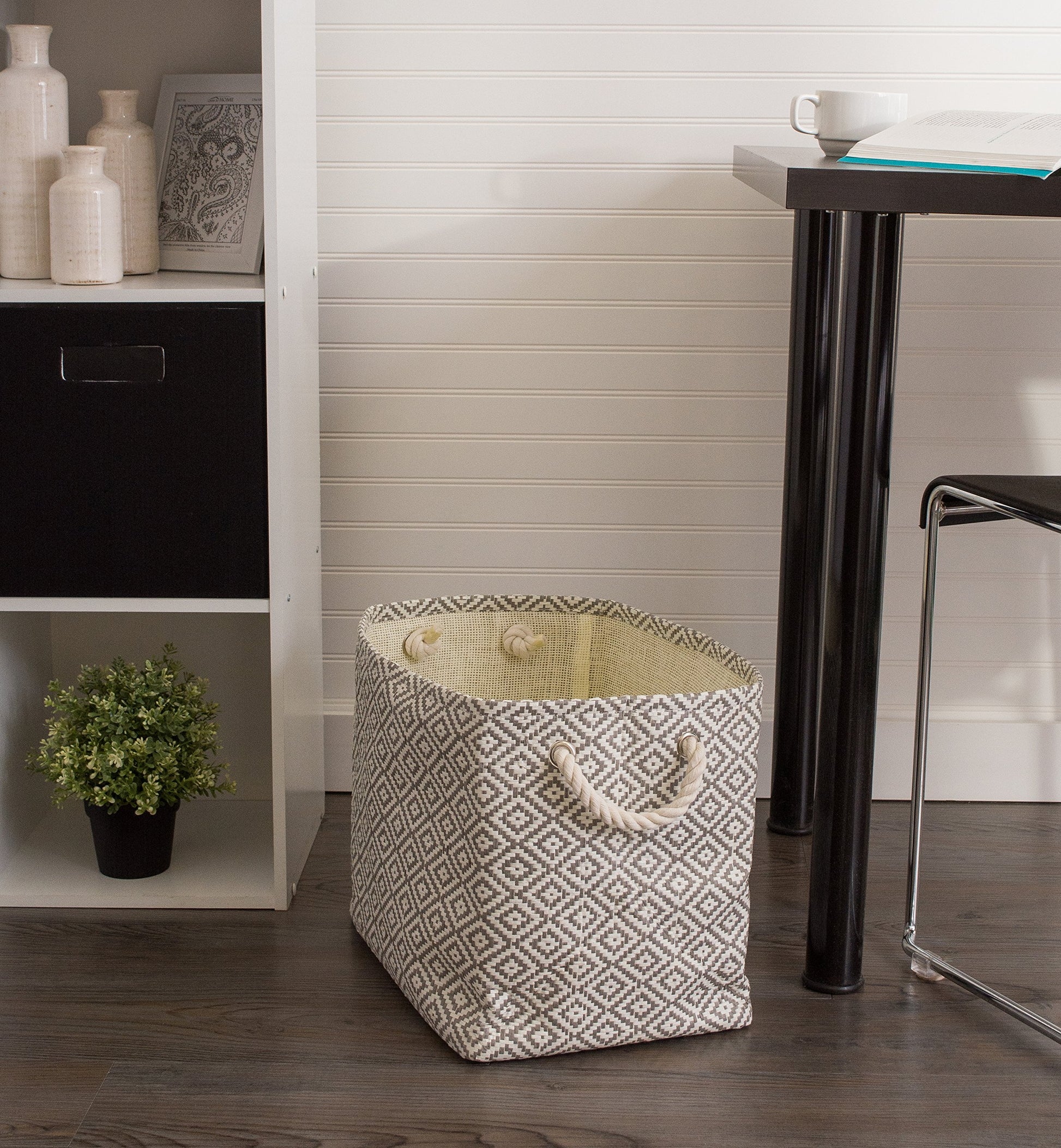 DII Woven Paper Storage Bin, Geo Diamond, Gray, Medium Rectangle