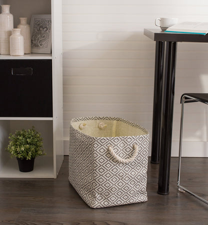 DII Woven Paper Storage Bin, Geo Diamond, Gray, Medium Rectangle